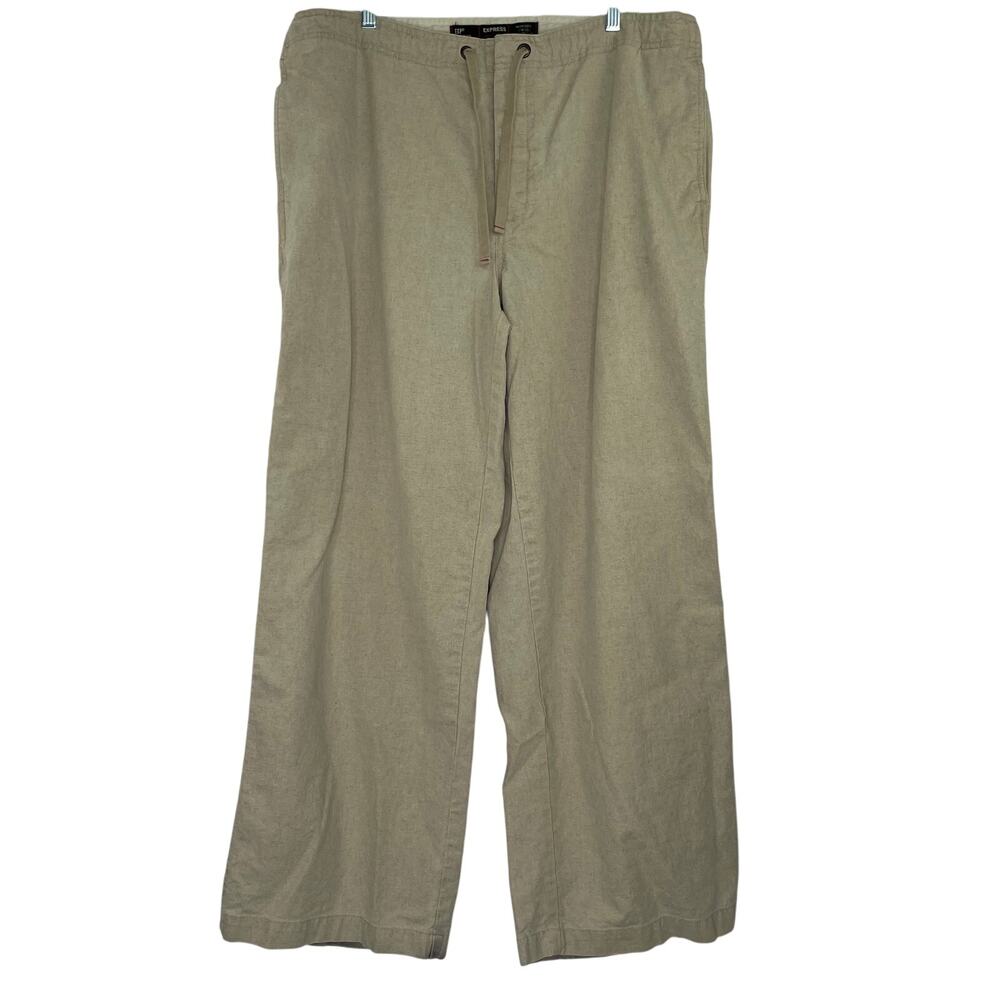 Express Beige Baggy Wide Leg Linen Cotton Women's Pants Size XL 80's Retro